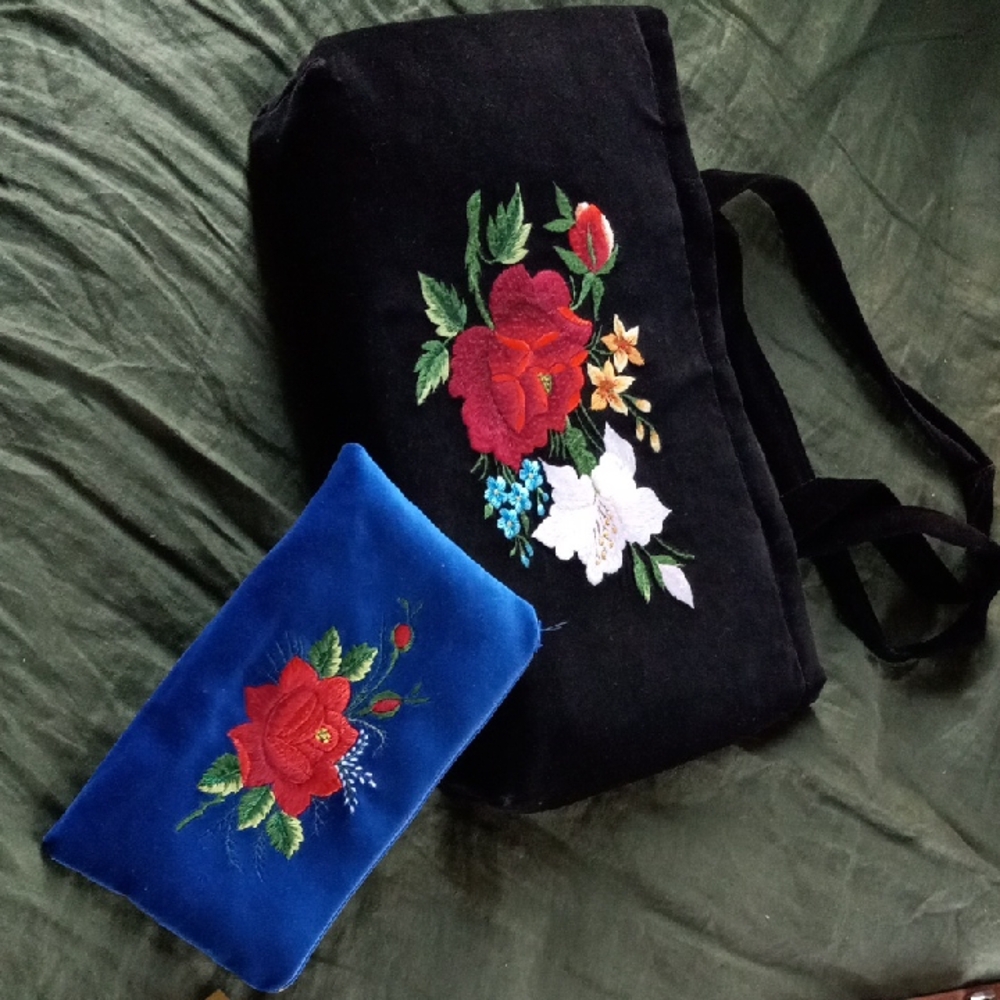 Floral Embroidered Black Tote Bag